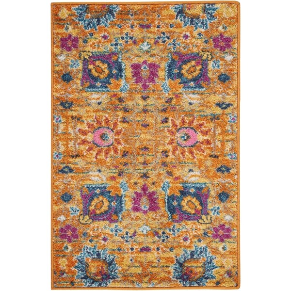 Palacedesigns 2 x 3 ft. Sun Gold & Navy Distressed Scatter Area Rug - Sun Gold Navy - 2' x 3' PA3645135 - main